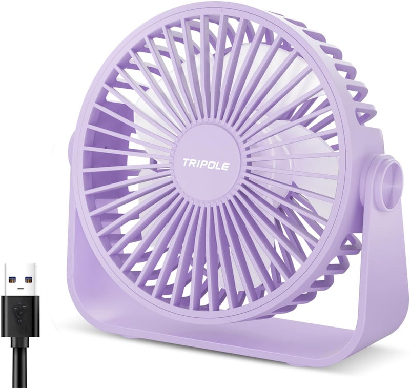TriPole USB Desk Fan Portable Mini Fan Powerful 3 Speeds Wind Personal Desktop Fan with 360° Head Rotation for Home Office Car Indoor Outdoor Purple, No Battery, 4.5 Inches - Image 1